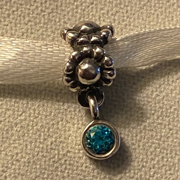 Pandora Retired Blue Topaz Dew Drop Daisy Dangle Sterling Silver Bracelet Charm - Picture 2 of 8
